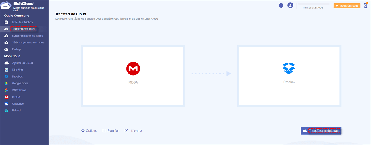 Transférer MEGA à Dropbox avec MultCloud