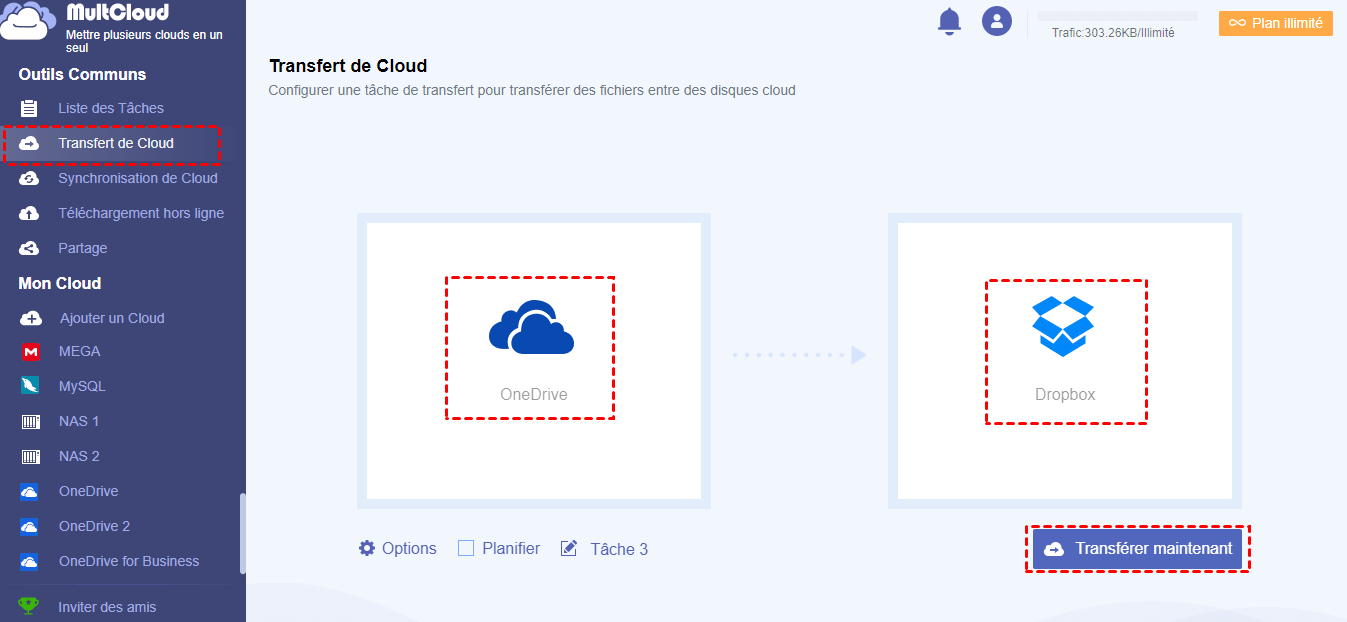 Transférer OneDrive vers Dropbox