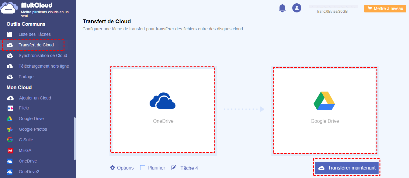 Transférer OneDrive vers Google Drive