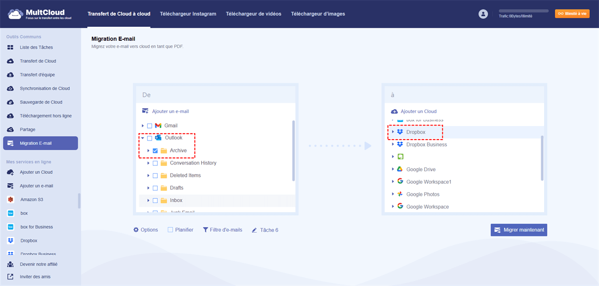 migrer Outlook vers Dropbox migrer Outlook vers Dropbox