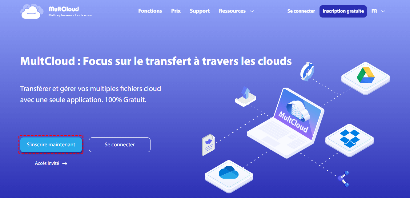 Interface principale de MultCloud