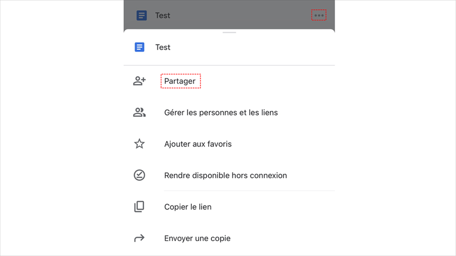 Partager un fichier sur Google Drive avec l'iphone