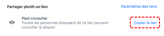 Copier et envoyer le lien depuis le site web de Dropbox