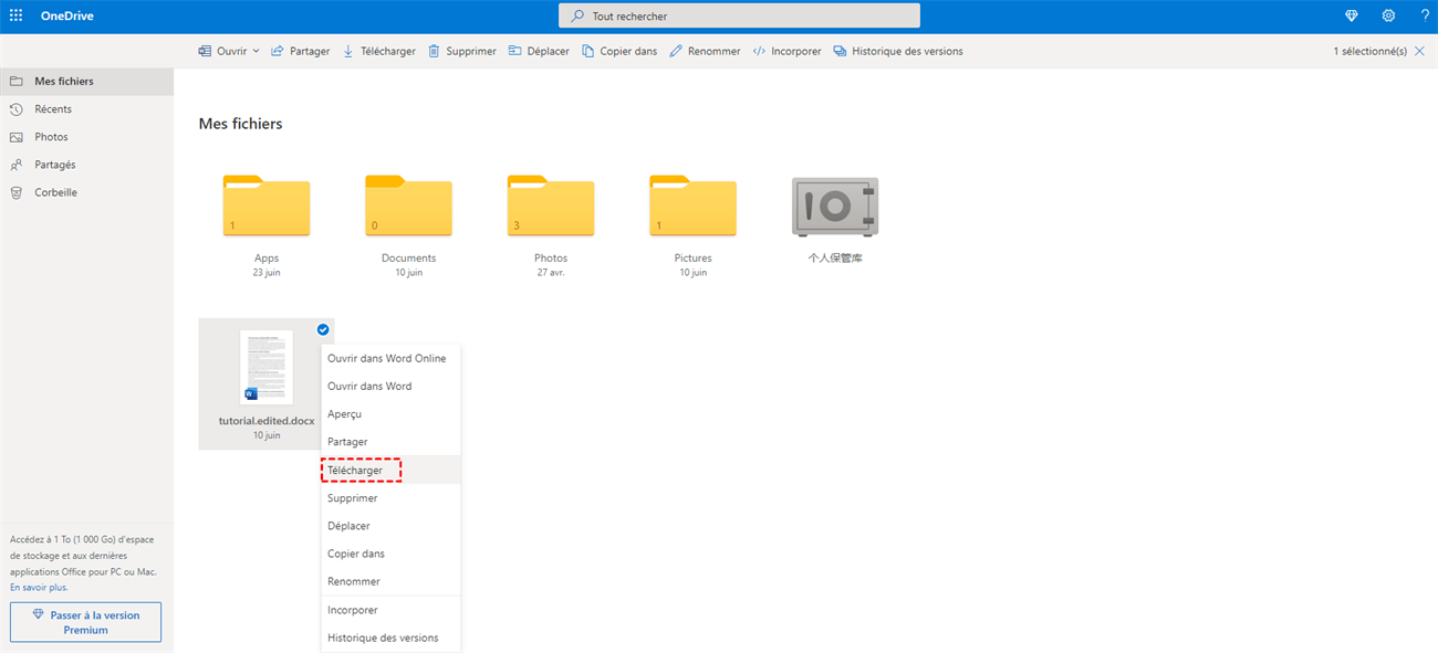 Télécharger les fichiers de OneDrive