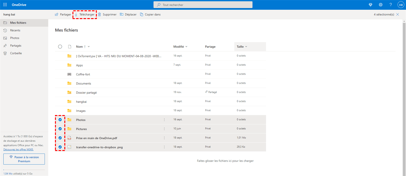 Télécharger des fichiers de OneDrive