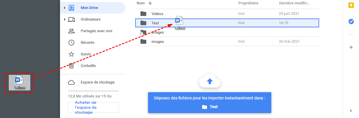 Faites glisser et déposez des documents sur le site Web de Google Drive