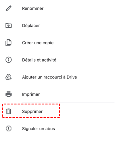 Supprimer des fichiers de Google Drive sur iPhone