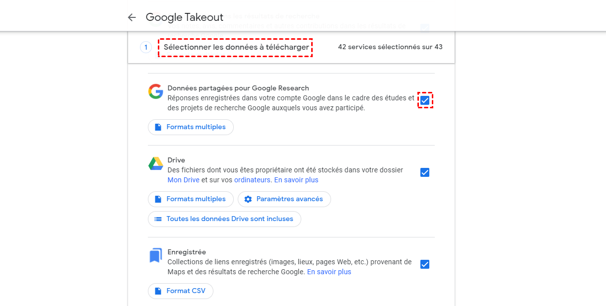 Télécharger les données Google - Activer Drive