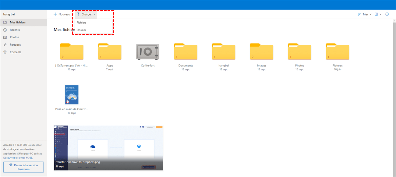Charger des fichiers sur OneDrive