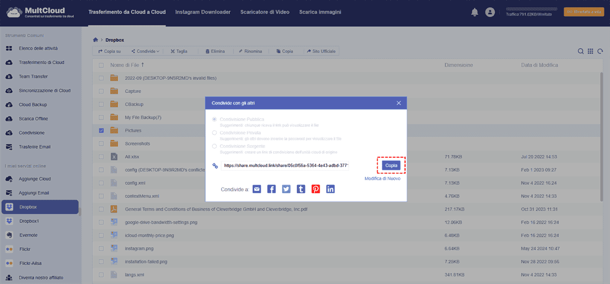 Condivisione pubblica in Dropbox