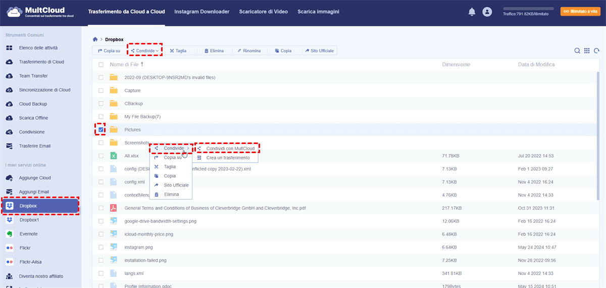 Condividi in Dropbox