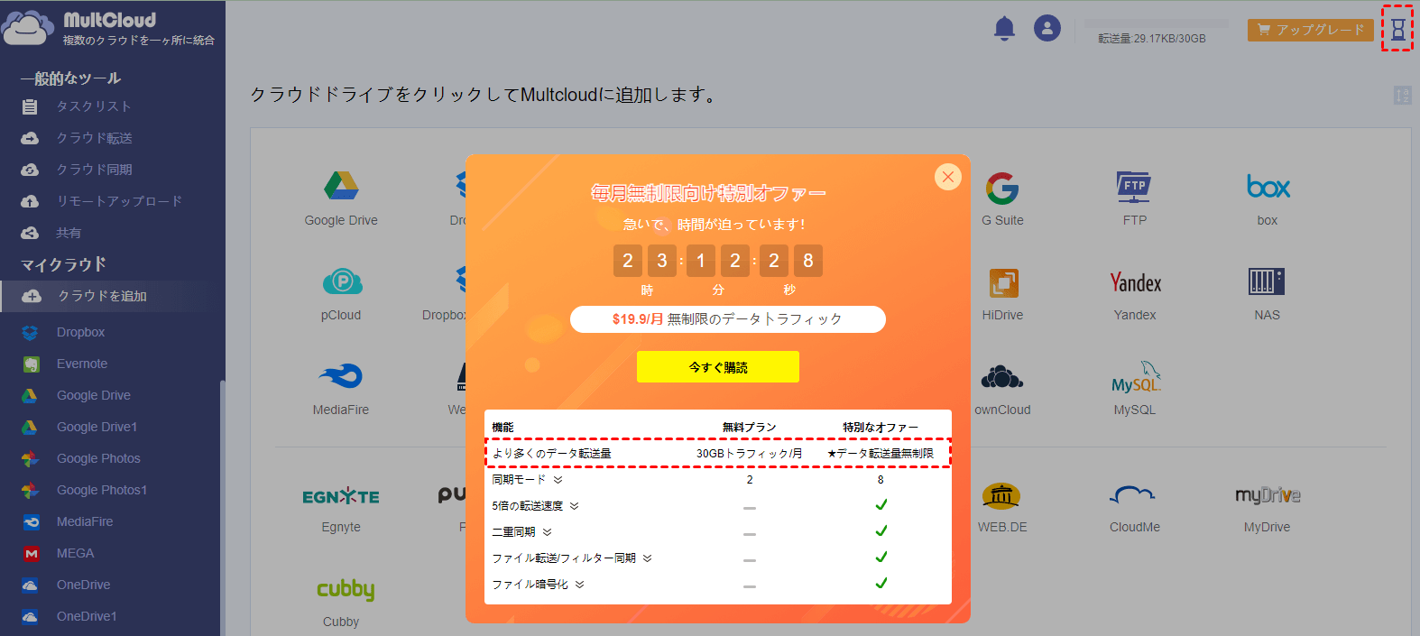 30GBのトラフィック