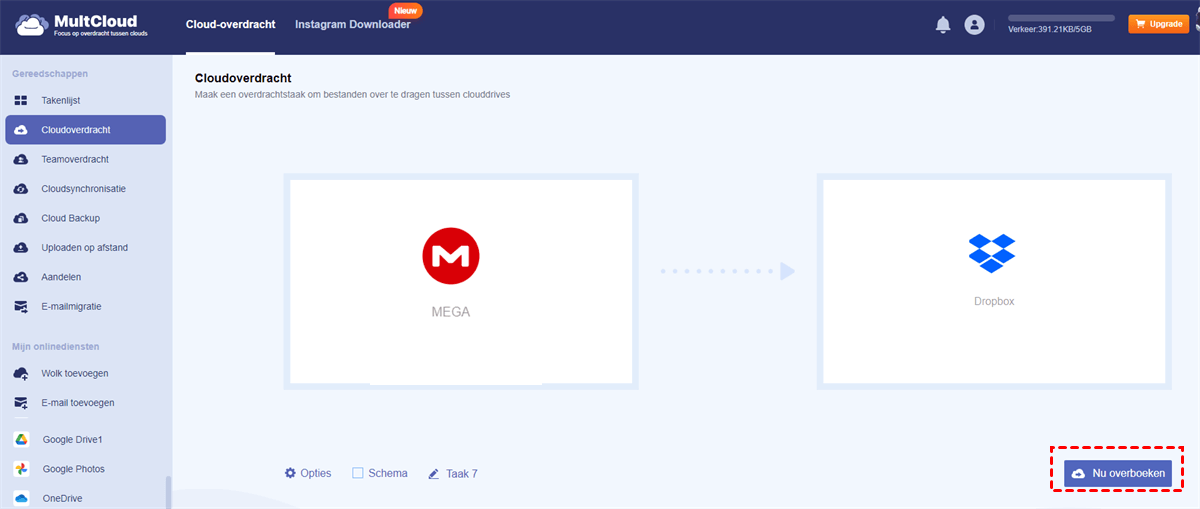 Transfer MEGA naar Dropbox via MultCloud Transfer MEGA naar Dropbox via MultCloud