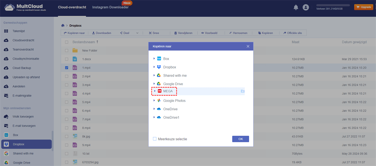 Bestanden kopiëren van Dropbox naar MEGA Bestanden kopiëren van Dropbox naar MEGA