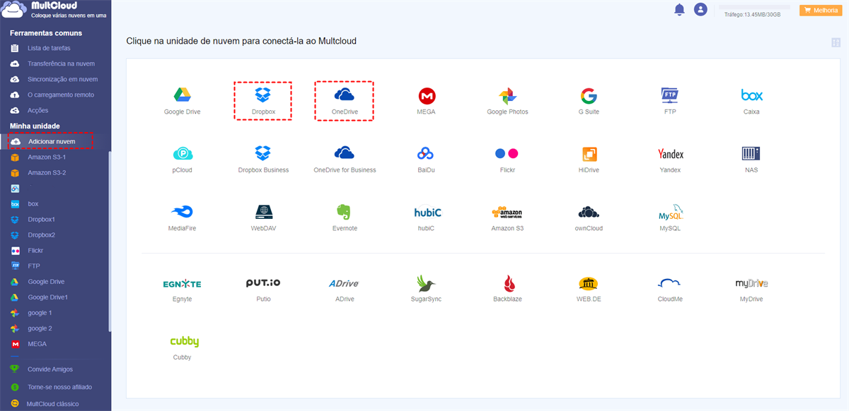 Adicionar Google Drive e OneDrive