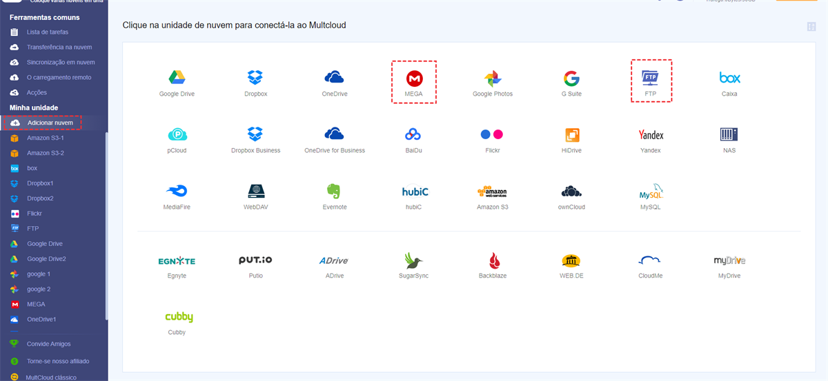 Adicionar FTP e MEGA