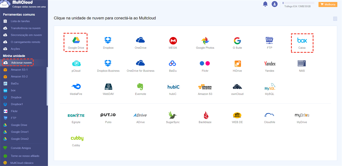 Adicionar Box e Google Drive