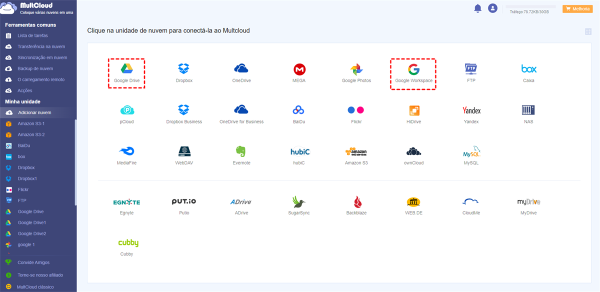 Adicionar Google Drive e Google Workspace