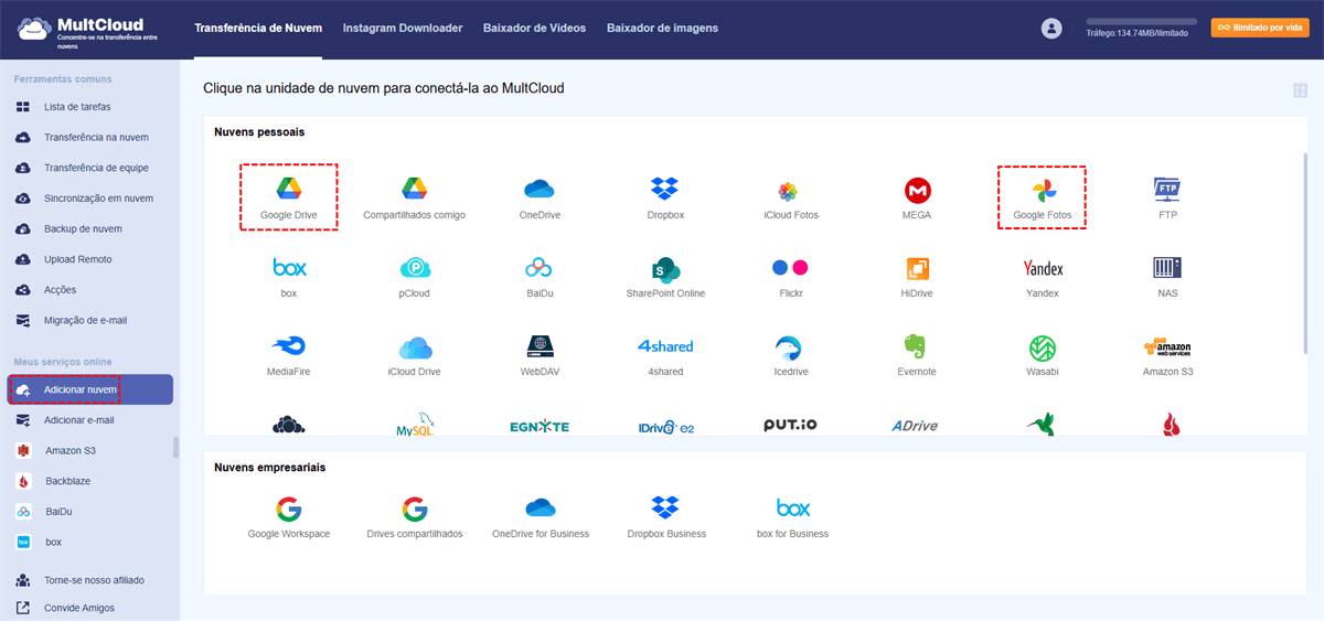 Adicionar Google Drive e Google Fotos