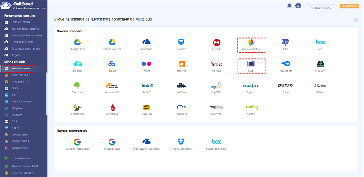 Adicionar Google Fotos e NAS
