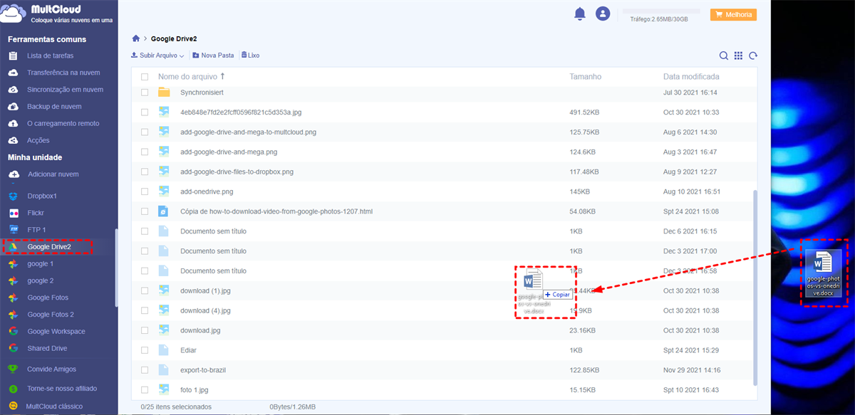 Arrastar e Soltar Documentos para Google Drive