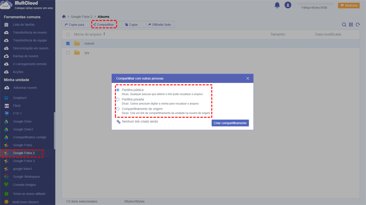 Compartolhar Álbum com MultCloud