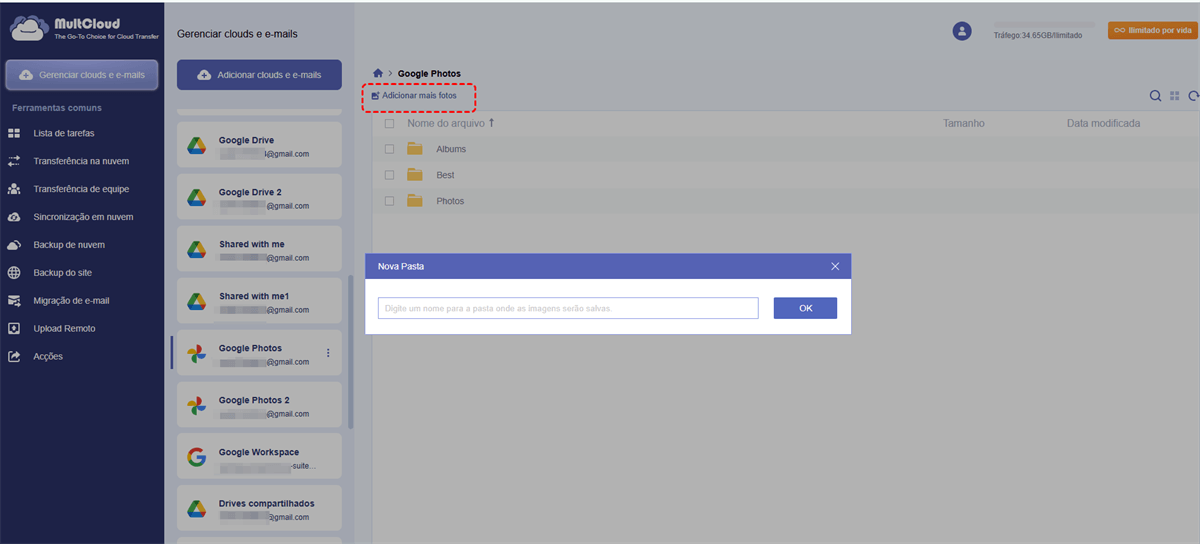 Adicionar mais fotos no MultCloud