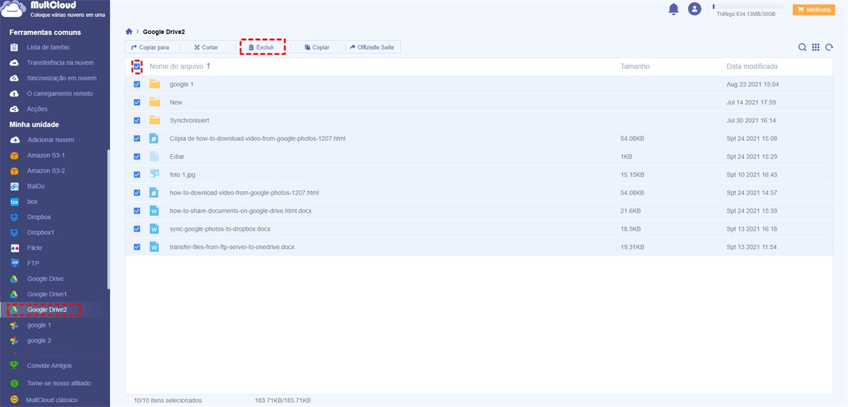 Apagar Arquivos no Google Drive através de MultCloud