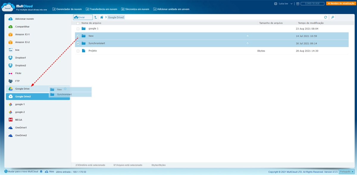 Arrastar arquivos para outro Google Drive