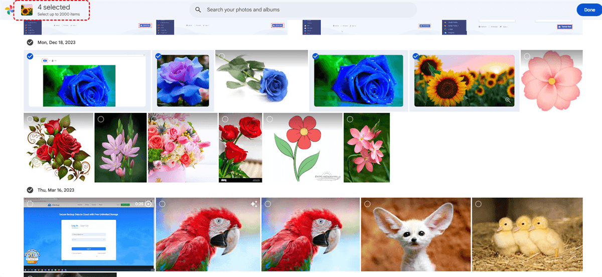 Selecionar fotos para adicionar ao MultCloud