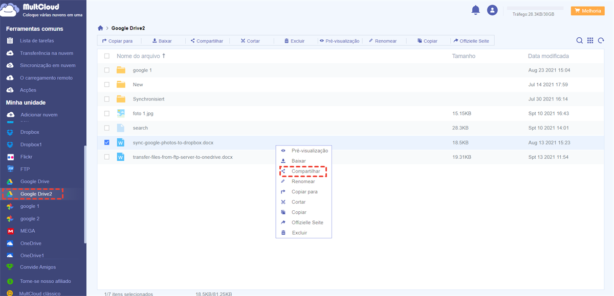 Compartilhar Arquivos com MultCloud