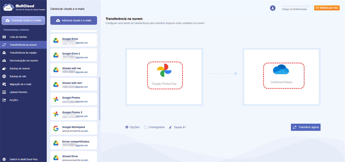 Transferir a pasta de sele&ccedil;&atilde;o do Google Fotos para o OneDrive