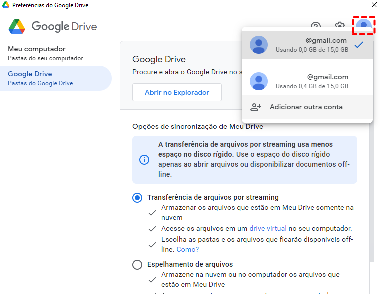 Como entrar e alternar em diferentes contas do Google Drive