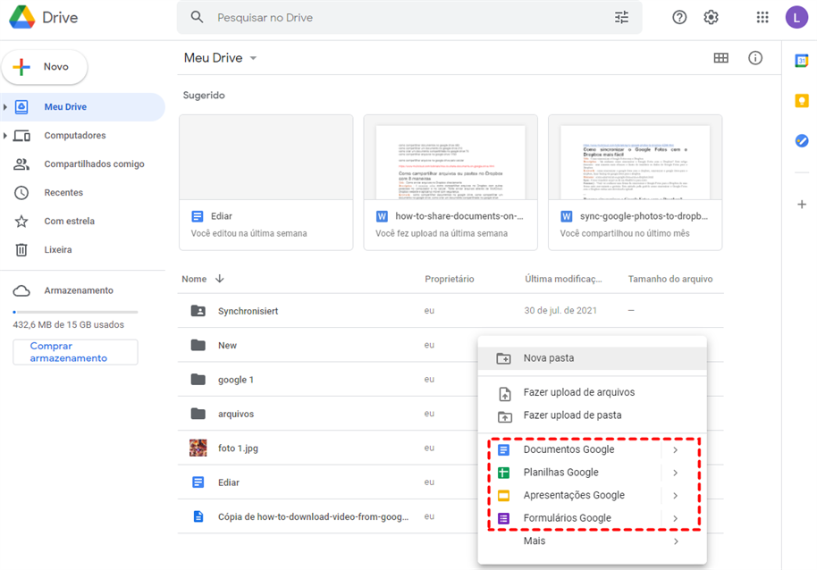 Criar Arquivos no Google Drive no Site