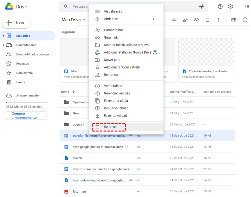 Apagar do Google Drive