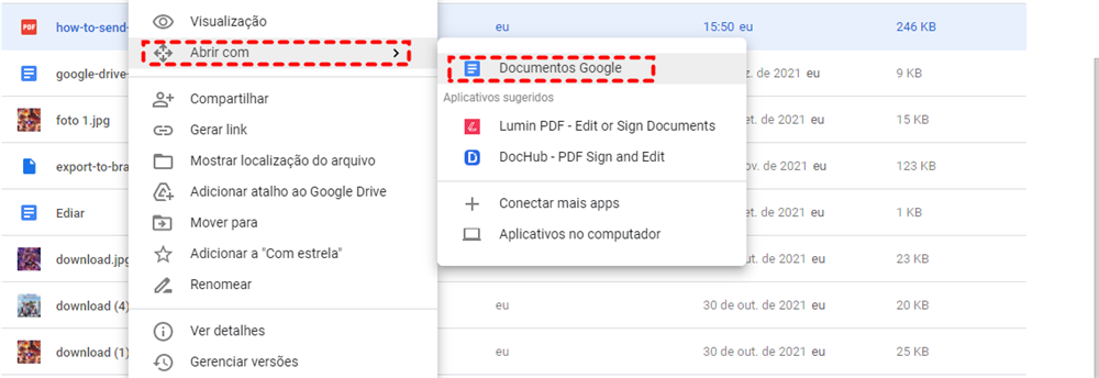 Abrir PDF com Documento Google