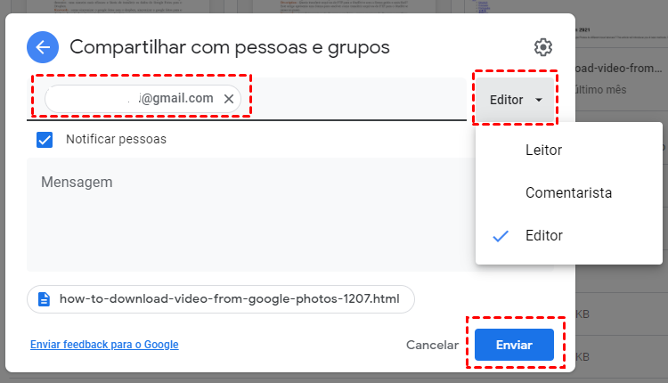 Enviar Documentos do Site do Google Drive