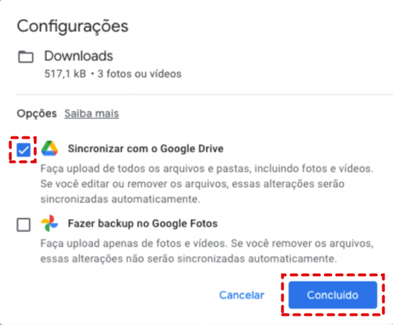 Sincronizar com o Google Drive 