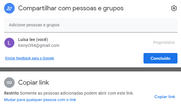 Compartilhar documento do Google Drive por Compartilhar ou Obter Link