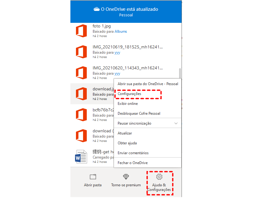 Configuração do OneDrive em Windows 10