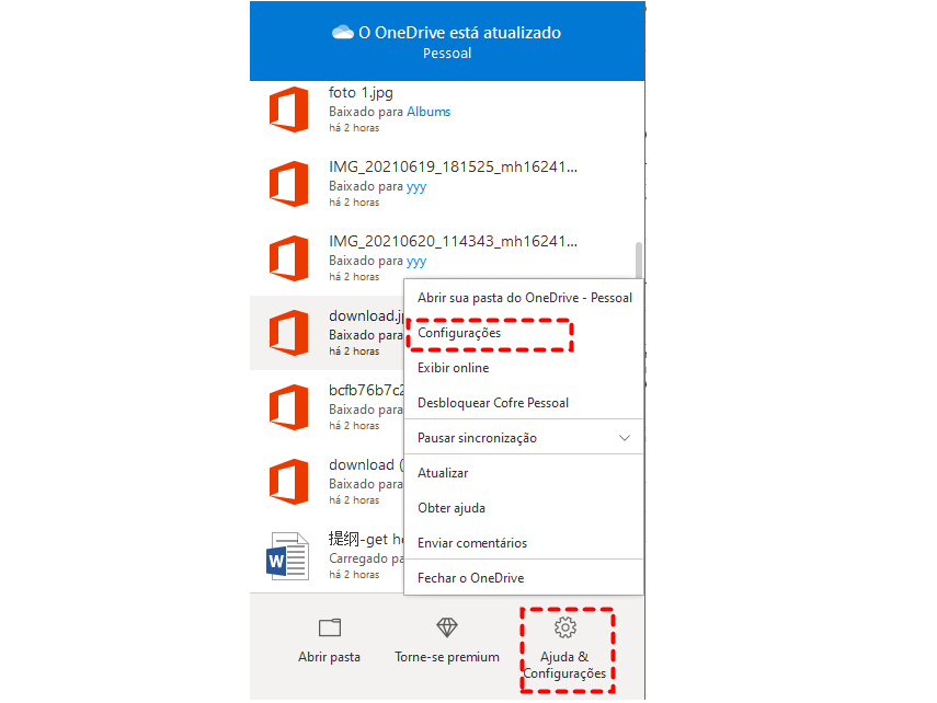 Configuração no OneDrive