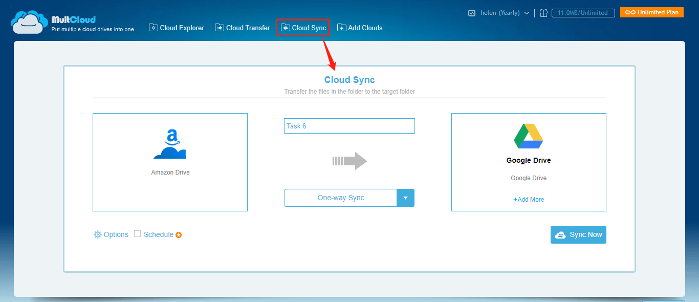 Amazon Drive One Way Sync MultCloud